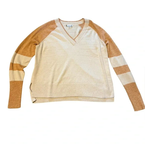 Smartwool Women's Cream and Tan V-Neck Sweater - Picture 1 of 5